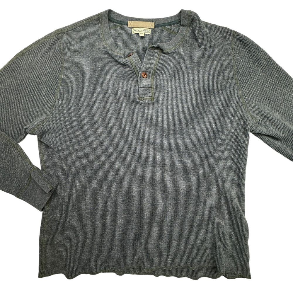 Wallace & Barnes Mens 2XL Blue Waffle Henley Shirt Long Sleeve Thermal J Crew